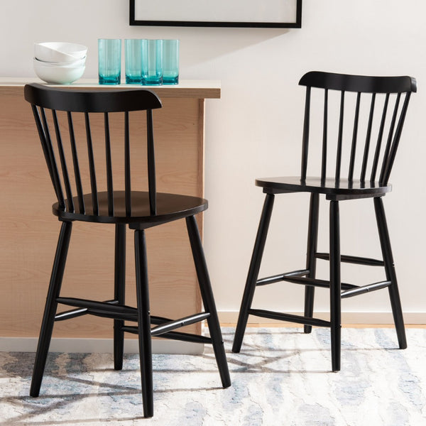 Safavieh GALENA Counter Stool - Timeless Farmhouse Charm with Classic Spindle Back and Durable Rubberwood Design Black BST8503B-SET2