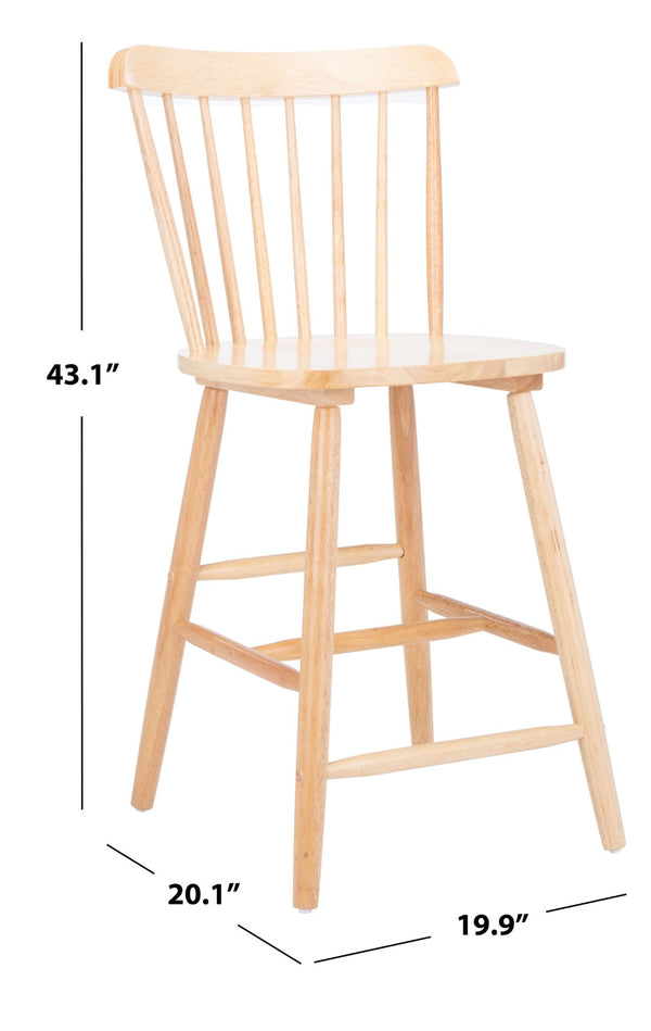 Safavieh GALENA Counter Stool - Timeless Farmhouse Charm with Classic Spindle Back and Durable Rubberwood Design Natural BST8503C-SET2