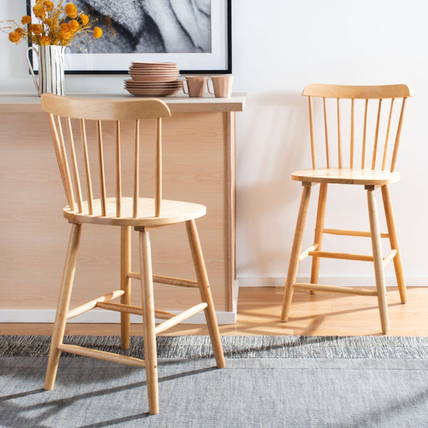 Safavieh GALENA Counter Stool - Timeless Farmhouse Charm with Classic Spindle Back and Durable Rubberwood Design Natural BST8503C-SET2