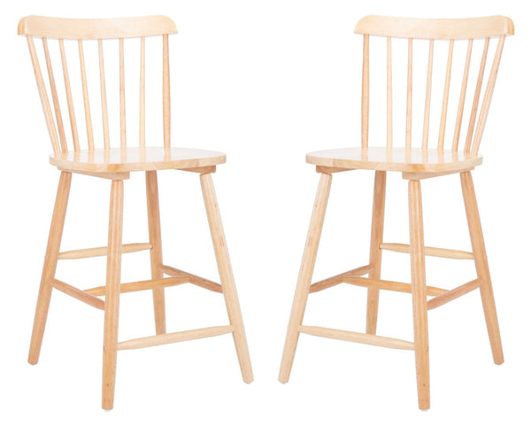 Safavieh GALENA Counter Stool - Timeless Farmhouse Charm with Classic Spindle Back and Durable Rubberwood Design Natural BST8503C-SET2