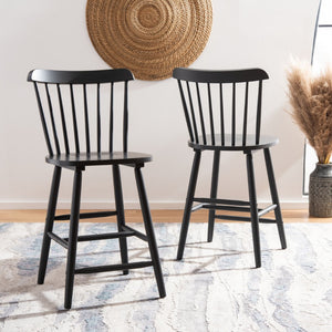 Safavieh GALENA Counter Stool - Timeless Farmhouse Charm with Classic Spindle Back and Durable Rubberwood Design Grey BST8503D-SET2