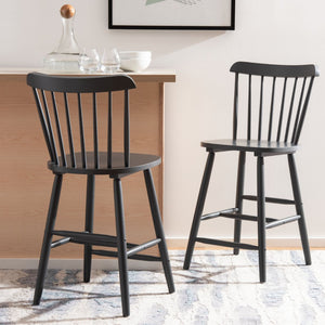 Safavieh GALENA Counter Stool - Timeless Farmhouse Charm with Classic Spindle Back and Durable Rubberwood Design Grey BST8503D-SET2