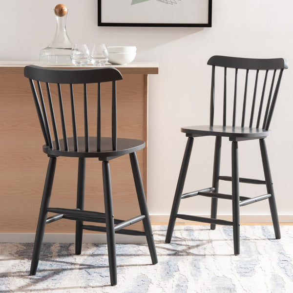 Safavieh GALENA Counter Stool - Timeless Farmhouse Charm with Classic Spindle Back and Durable Rubberwood Design Grey BST8503D-SET2