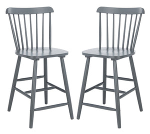 Safavieh GALENA Counter Stool - Timeless Farmhouse Charm with Classic Spindle Back and Durable Rubberwood Design Grey BST8503D-SET2