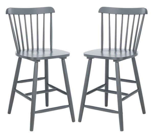 Safavieh GALENA Counter Stool - Timeless Farmhouse Charm with Classic Spindle Back and Durable Rubberwood Design Grey BST8503D-SET2