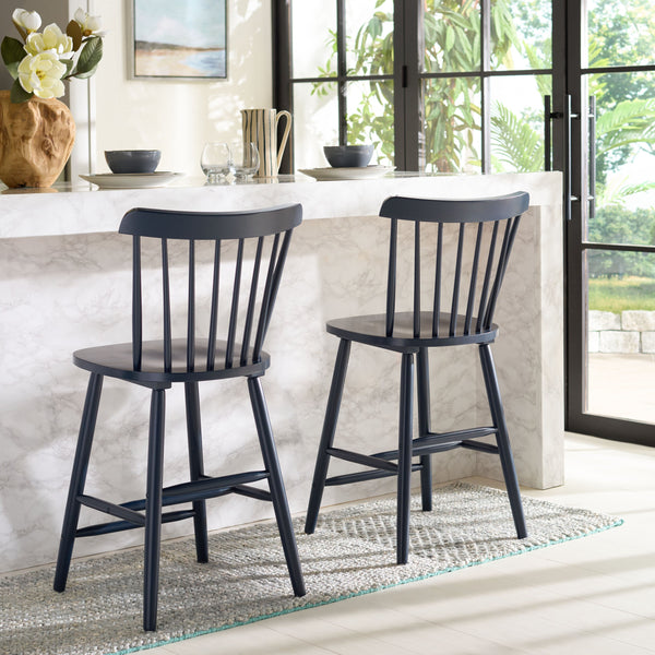 Safavieh Galena Counter Stool Set Of 2 - Chic Spindle Back Design In Classic White For Rustic Kitchen Style Navy Wood Bst8503e-set2