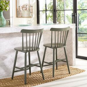 Safavieh Galena Counter Stool Set Of 2 - Chic Spindle Back Design In Classic White For Rustic Kitchen Style Dusty Green Wood Bst8503f-set2