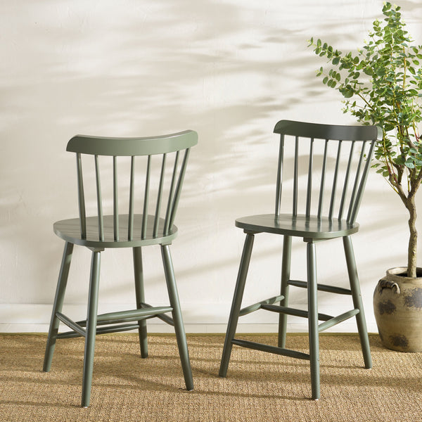 Safavieh Galena Counter Stool Set Of 2 - Chic Spindle Back Design In Classic White For Rustic Kitchen Style Dusty Green Wood Bst8503f-set2