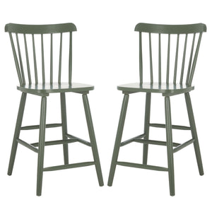 Safavieh Galena Counter Stool Set Of 2 - Chic Spindle Back Design In Classic White For Rustic Kitchen Style Dusty Green Wood Bst8503f-set2
