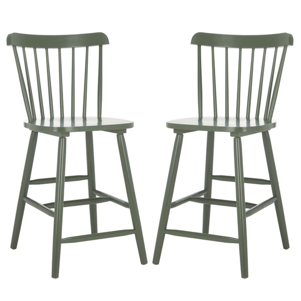 Safavieh Galena Counter Stool Set Of 2 - Chic Spindle Back Design In Classic White For Rustic Kitchen Style Dusty Green Wood Bst8503f-set2