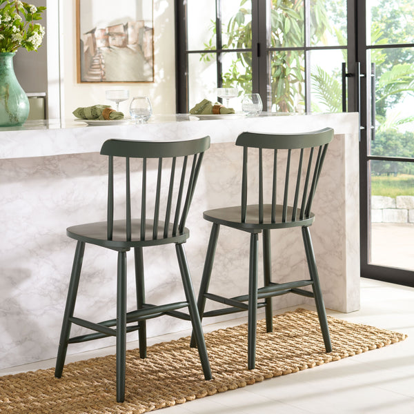 Safavieh Galena Counter Stool Set Of 2 - Chic Spindle Back Design In Classic White For Rustic Kitchen Style Garden Green Wood Bst8503g-set2