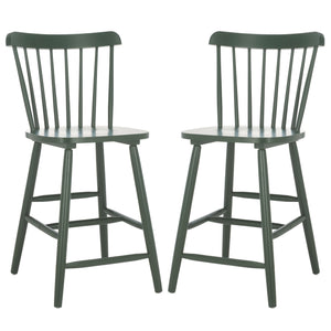 Safavieh Galena Counter Stool Set Of 2 - Chic Spindle Back Design In Classic White For Rustic Kitchen Style Garden Green Wood Bst8503g-set2