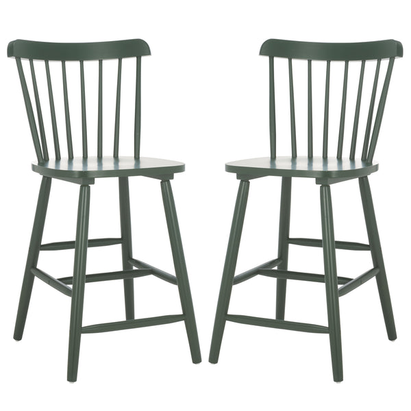 Safavieh Galena Counter Stool Set Of 2 - Chic Spindle Back Design In Classic White For Rustic Kitchen Style Garden Green Wood Bst8503g-set2