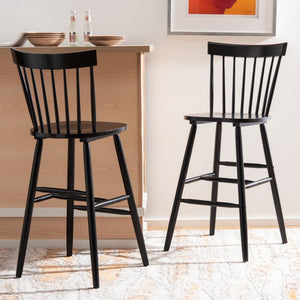 Safavieh PROVIDENCE Bar Stool Set – Timeless Spindle Back Design for Elegant Home Bars & Kitchen Spaces Black BST8504B-SET2