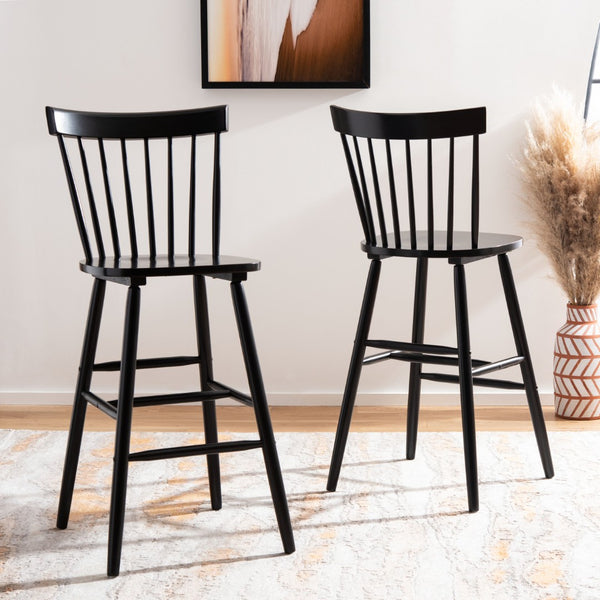 Safavieh PROVIDENCE Bar Stool Set – Timeless Spindle Back Design for Elegant Home Bars & Kitchen Spaces Black BST8504B-SET2