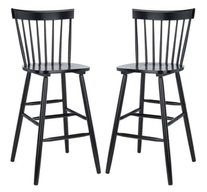 Safavieh PROVIDENCE Bar Stool Set – Timeless Spindle Back Design for Elegant Home Bars & Kitchen Spaces Black BST8504B-SET2