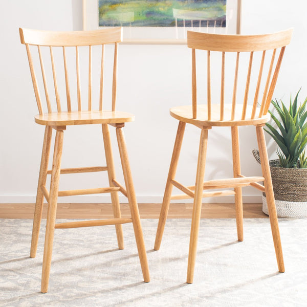 Safavieh PROVIDENCE Bar Stool Set – Timeless Spindle Back Design for Elegant Home Bars & Kitchen Spaces Natural BST8504C-SET2
