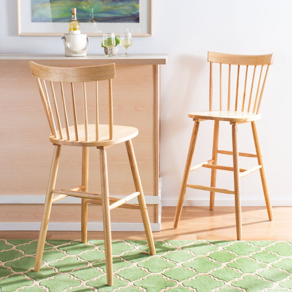 Safavieh PROVIDENCE Bar Stool Set – Timeless Spindle Back Design for Elegant Home Bars & Kitchen Spaces Natural BST8504C-SET2