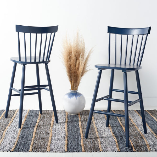 Safavieh PROVIDENCE Bar Stool Set – Timeless Spindle Back Design for Elegant Home Bars & Kitchen Spaces Navy BST8504E-SET2