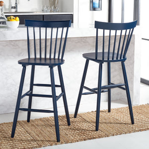 Safavieh PROVIDENCE Bar Stool Set – Timeless Spindle Back Design for Elegant Home Bars & Kitchen Spaces Navy BST8504E-SET2