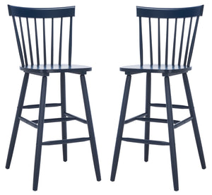 Safavieh PROVIDENCE Bar Stool Set – Timeless Spindle Back Design for Elegant Home Bars & Kitchen Spaces Navy BST8504E-SET2