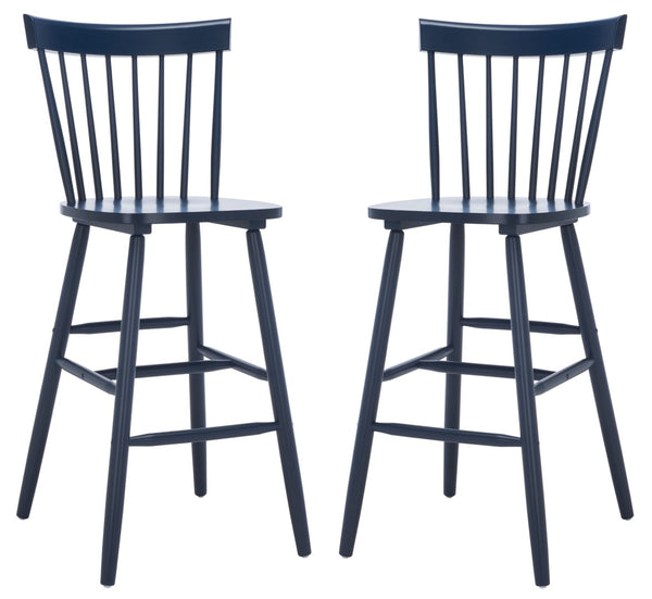 Safavieh PROVIDENCE Bar Stool Set – Timeless Spindle Back Design for Elegant Home Bars & Kitchen Spaces Navy BST8504E-SET2