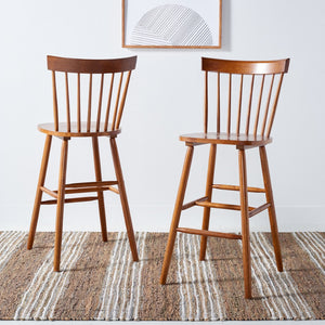 Safavieh PROVIDENCE Bar Stool Set – Timeless Spindle Back Design for Elegant Home Bars & Kitchen Spaces Walnut BST8504F-SET2