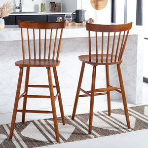 Safavieh PROVIDENCE Bar Stool Set – Timeless Spindle Back Design for Elegant Home Bars & Kitchen Spaces Walnut BST8504F-SET2