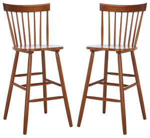 Safavieh PROVIDENCE Bar Stool Set – Timeless Spindle Back Design for Elegant Home Bars & Kitchen Spaces Walnut BST8504F-SET2