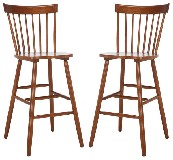 Safavieh PROVIDENCE Bar Stool Set – Timeless Spindle Back Design for Elegant Home Bars & Kitchen Spaces Walnut BST8504F-SET2