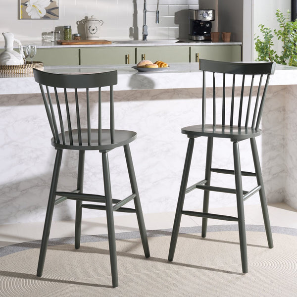 Safavieh Providence Bar Stool Set Of 2 - Elegant Rubberwood Design With Classic Spindle Back For Stylish Decor Dusty Green Wood Bst8504g-set2