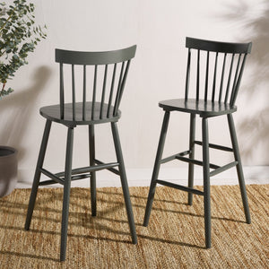 Safavieh Providence Bar Stool Set Of 2 - Elegant Rubberwood Design With Classic Spindle Back For Stylish Decor Dusty Green Wood Bst8504g-set2