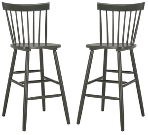 Safavieh Providence Bar Stool Set Of 2 - Elegant Rubberwood Design With Classic Spindle Back For Stylish Decor Dusty Green Wood Bst8504g-set2