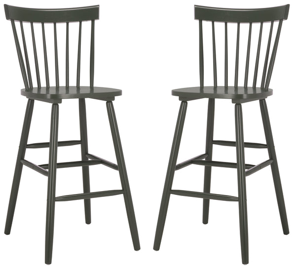 Safavieh Providence Bar Stool Set Of 2 - Elegant Rubberwood Design With Classic Spindle Back For Stylish Decor Dusty Green Wood Bst8504g-set2