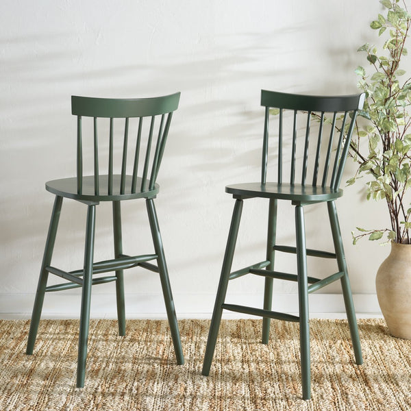Safavieh Providence Bar Stool Set Of 2 - Elegant Rubberwood Design With Classic Spindle Back For Stylish Decor Garden Green Wood Bst8504h-set2