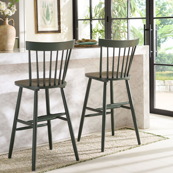 Safavieh Providence Bar Stool Set Of 2 - Elegant Rubberwood Design With Classic Spindle Back For Stylish Decor Garden Green Wood Bst8504h-set2