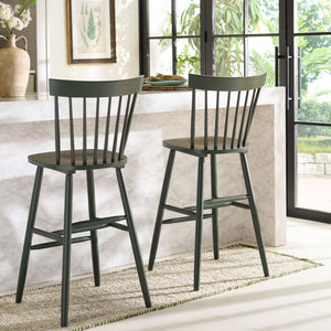 Safavieh Providence Bar Stool Set Of 2 - Elegant Rubberwood Design With Classic Spindle Back For Stylish Decor Garden Green Wood Bst8504h-set2