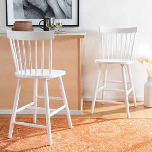 Safavieh PROVIDENCE Counter Stool Set of Two - Farmhouse Charm with Timeless Spindle-Back Design & Comfort White BST8505A-SET2