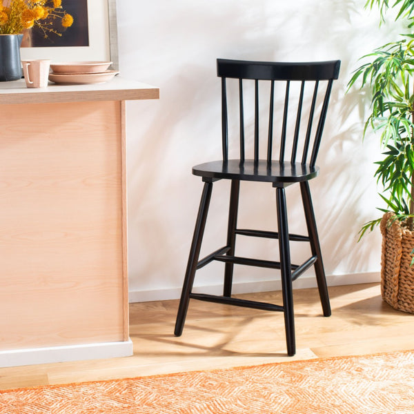 Safavieh PROVIDENCE Counter Stool Set of Two - Farmhouse Charm with Timeless Spindle-Back Design & Comfort Black BST8505B-SET2