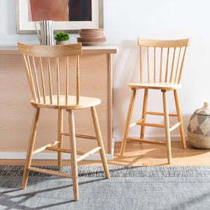 Safavieh PROVIDENCE Counter Stool Set of Two - Farmhouse Charm with Timeless Spindle-Back Design & Comfort Natural BST8505C-SET2