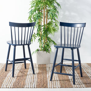 Safavieh PROVIDENCE Counter Stool Set of Two - Farmhouse Charm with Timeless Spindle-Back Design & Comfort Navy BST8505E-SET2