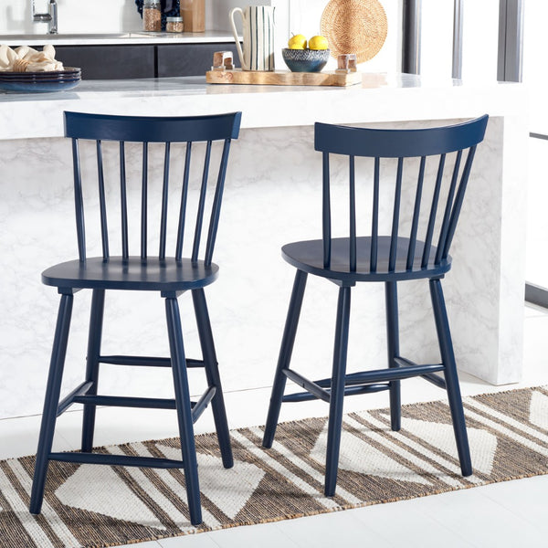 Safavieh PROVIDENCE Counter Stool Set of Two - Farmhouse Charm with Timeless Spindle-Back Design & Comfort Navy BST8505E-SET2