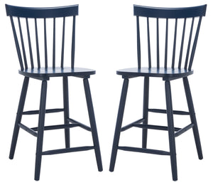Safavieh PROVIDENCE Counter Stool Set of Two - Farmhouse Charm with Timeless Spindle-Back Design & Comfort Navy BST8505E-SET2