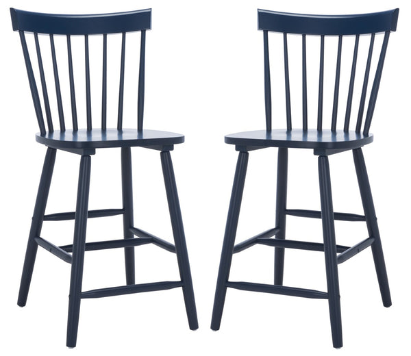 Safavieh PROVIDENCE Counter Stool Set of Two - Farmhouse Charm with Timeless Spindle-Back Design & Comfort Navy BST8505E-SET2