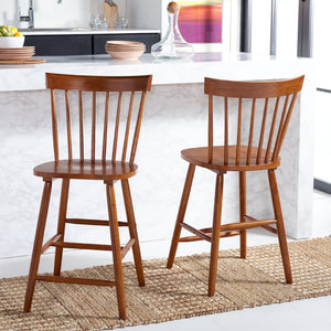 Safavieh PROVIDENCE Counter Stool Set of Two - Farmhouse Charm with Timeless Spindle-Back Design & Comfort Walnut BST8505F-SET2