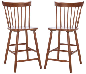 Safavieh PROVIDENCE Counter Stool Set of Two - Farmhouse Charm with Timeless Spindle-Back Design & Comfort Walnut BST8505F-SET2