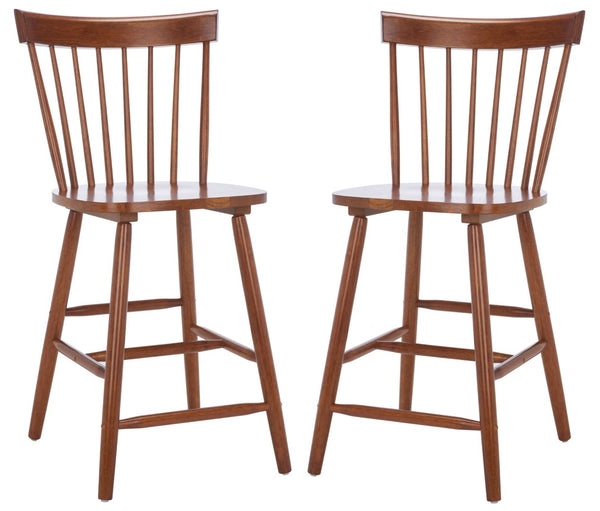 Safavieh PROVIDENCE Counter Stool Set of Two - Farmhouse Charm with Timeless Spindle-Back Design & Comfort Walnut BST8505F-SET2