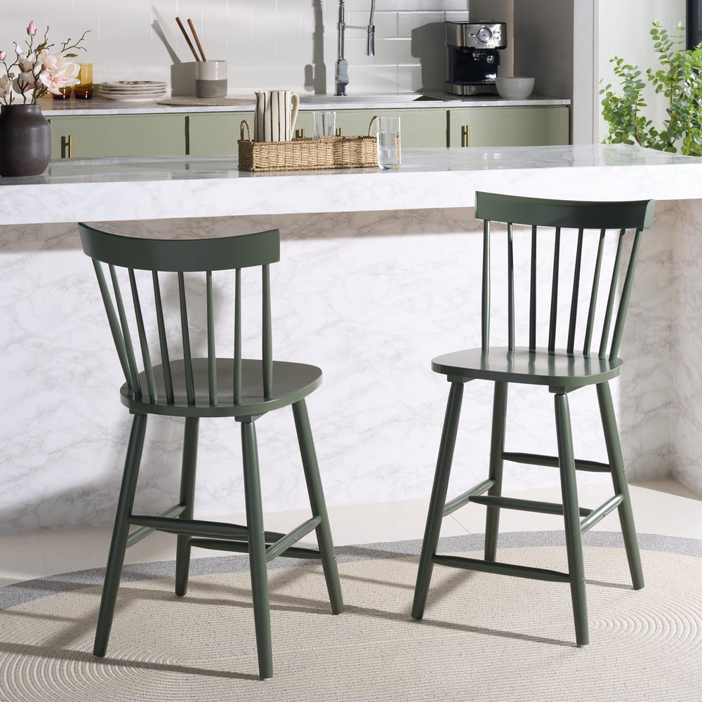 Safavieh Providence Counter Stools - Stylish Farmhouse Spindle Back Design For Modern Home Décor, Set Of 2 Dusty Green Wood Bst8505g-set2