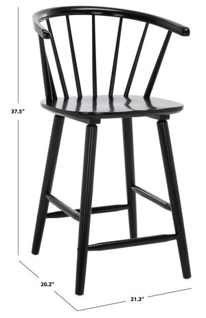 Safavieh BLANCHARD Counter Stool Set of Two - Elegant Rubberwood Design with Antique-Inspired Curves and Comfort Black BST8506A-SET2