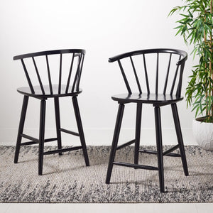Safavieh BLANCHARD Counter Stool Set of Two - Elegant Rubberwood Design with Antique-Inspired Curves and Comfort Black BST8506A-SET2